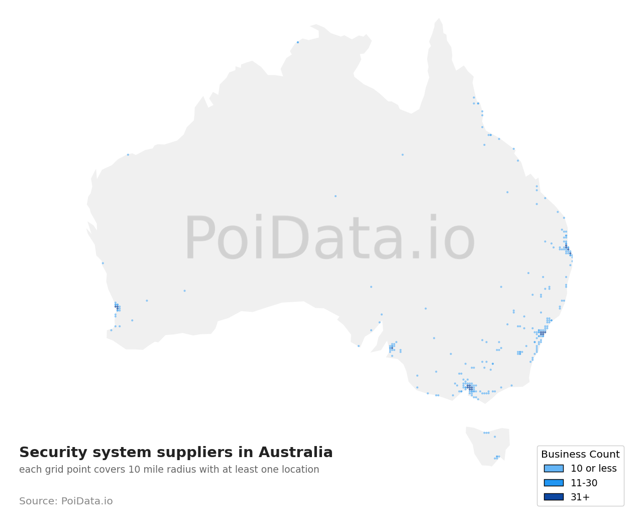 Security system supplier density map for Australia