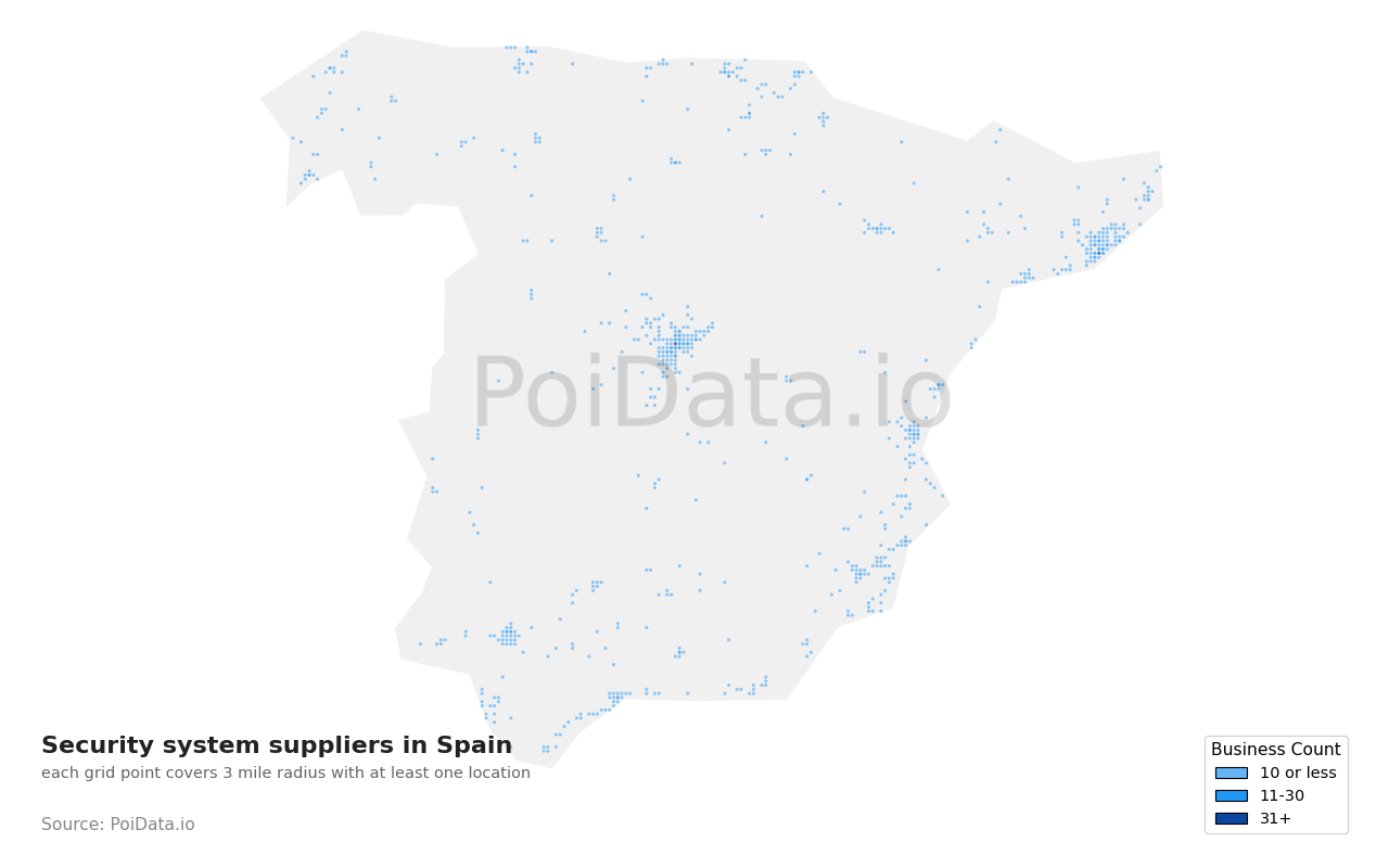 Security system supplier density map for Spain