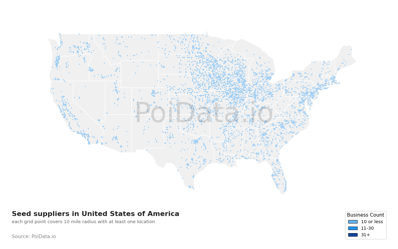 Seed supplier density map for Florida, United States