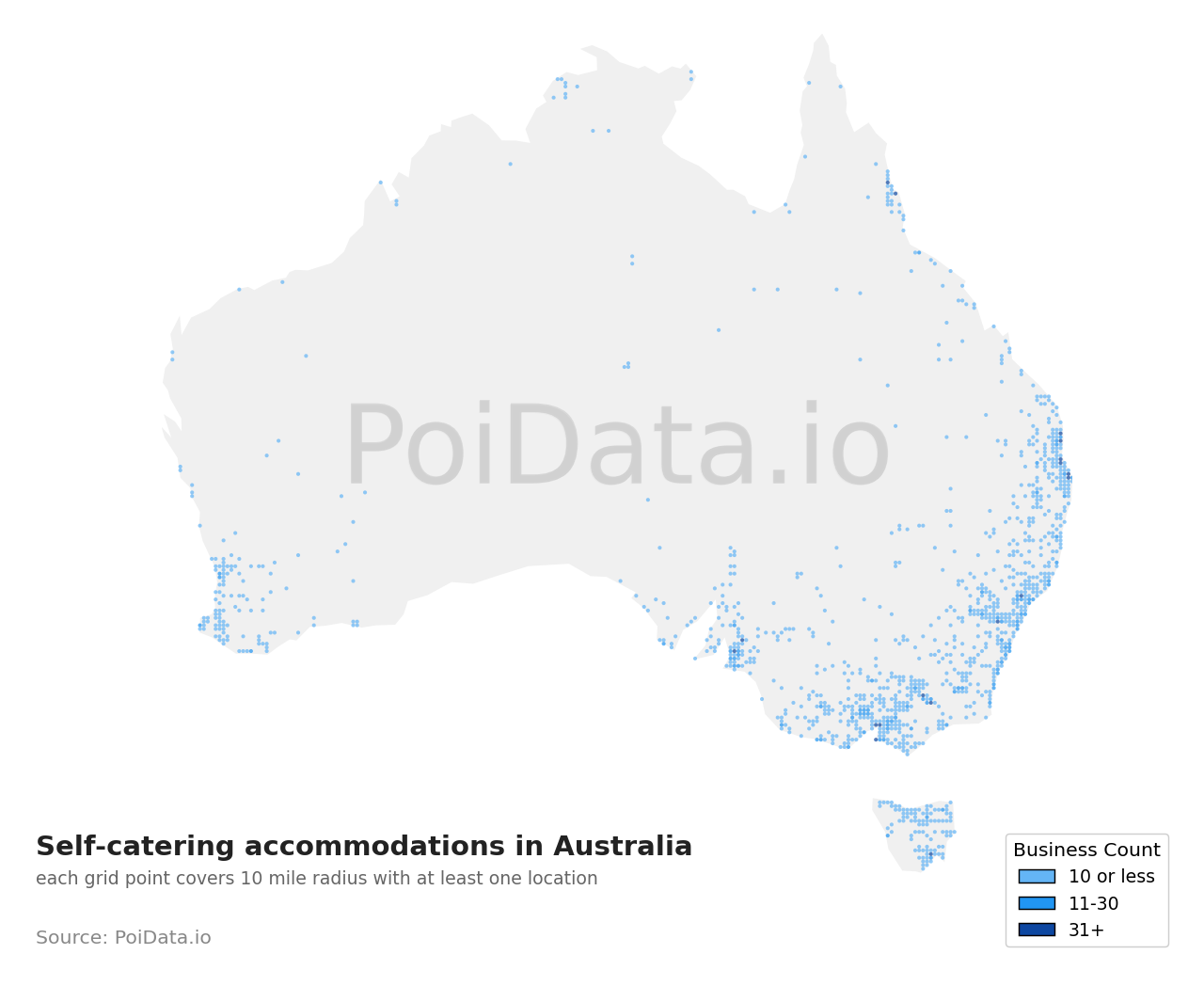 Self-catering accommodation density map for Australia