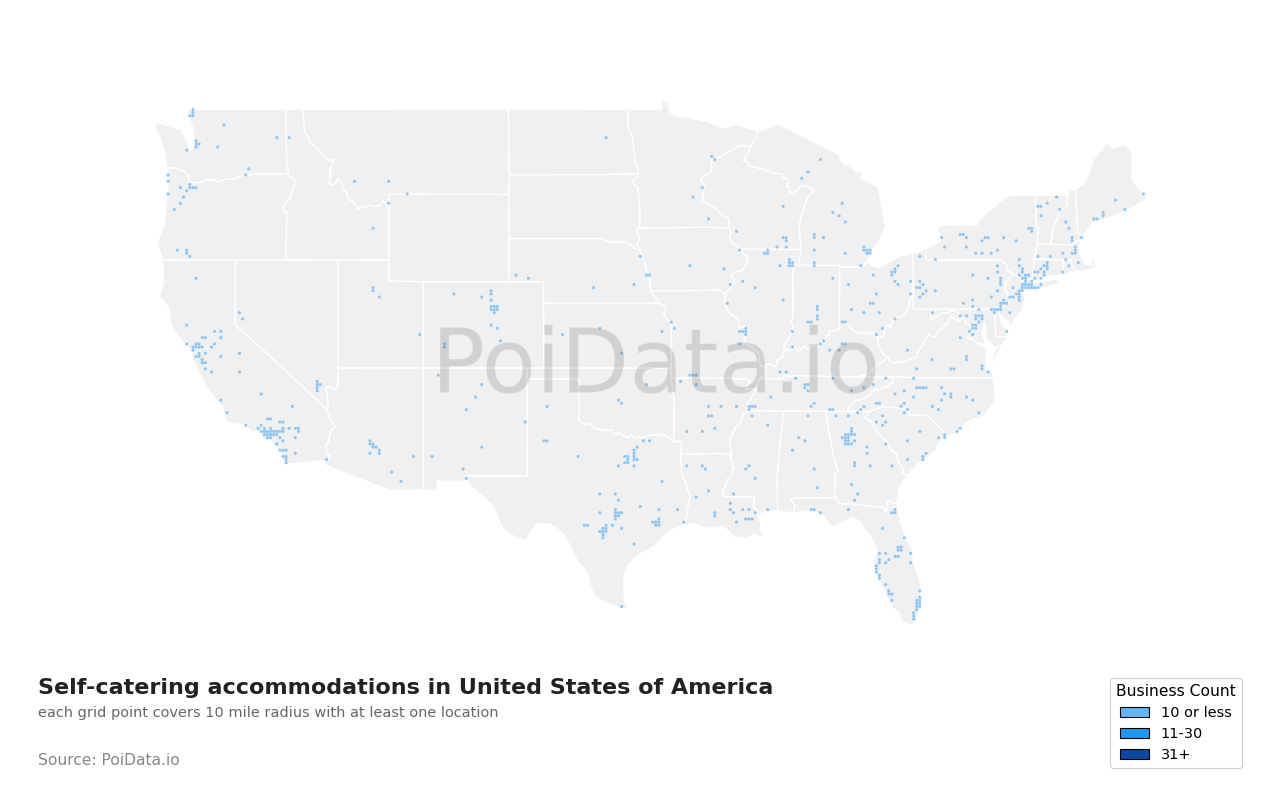 Self-catering accommodation density map for United States