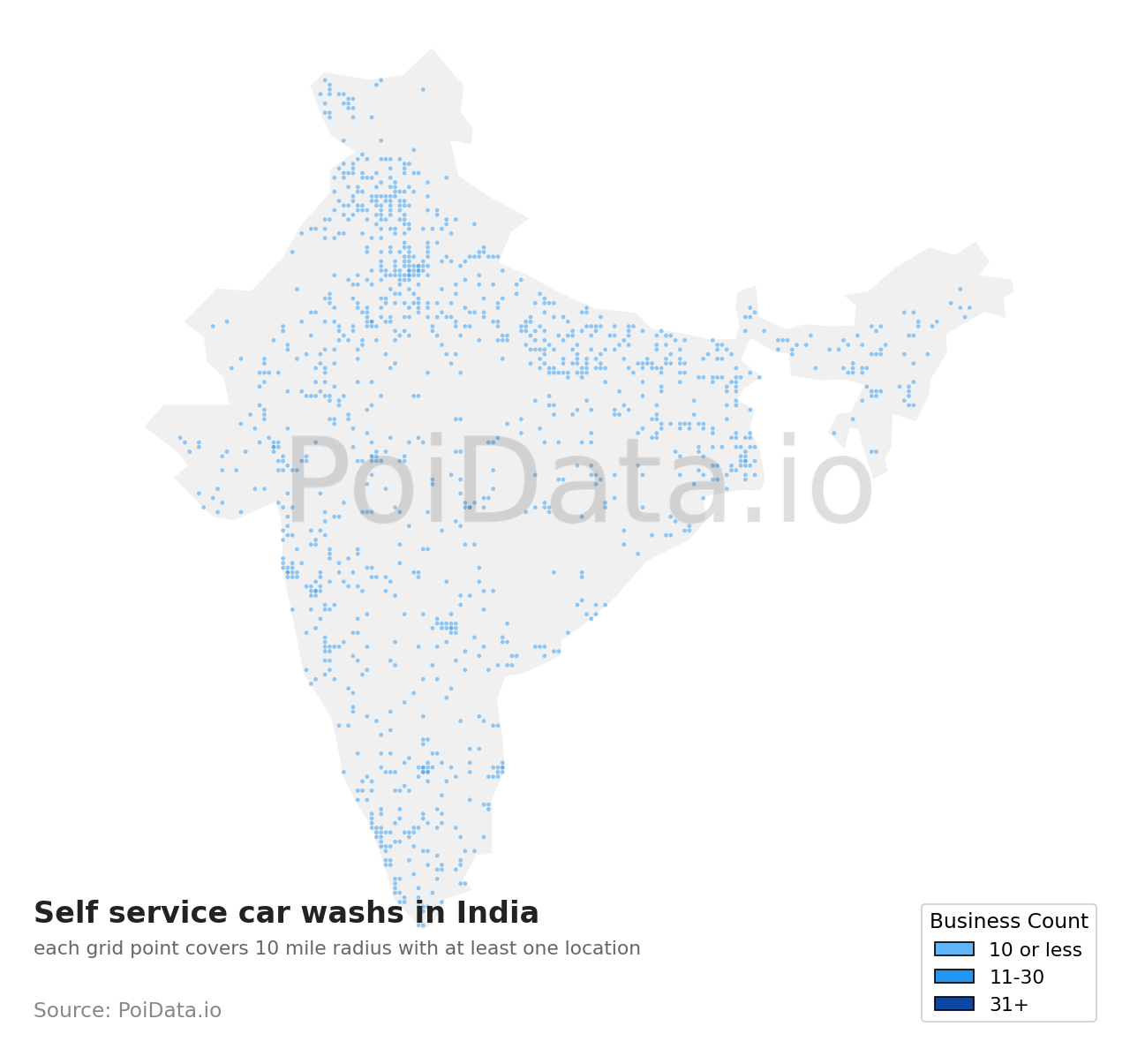 Self service car wash density map for India