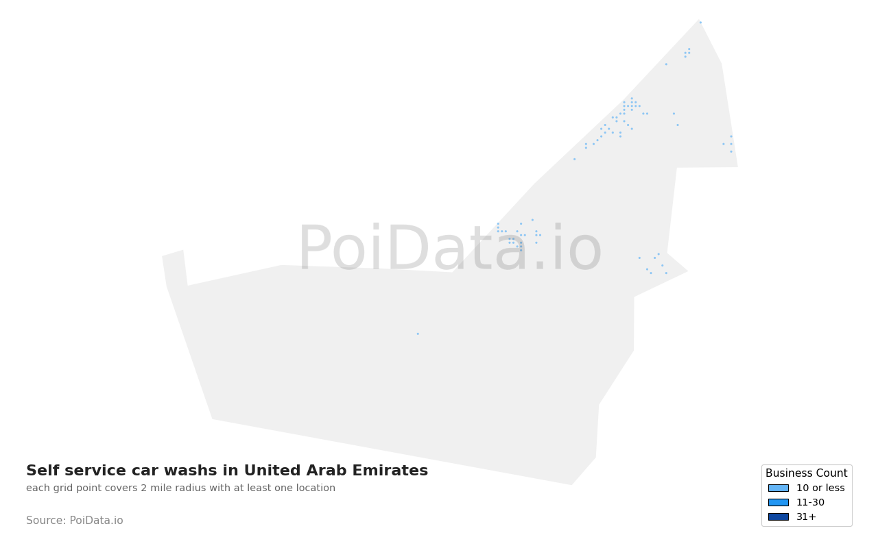 Self service car wash density map for United Arab Emirates