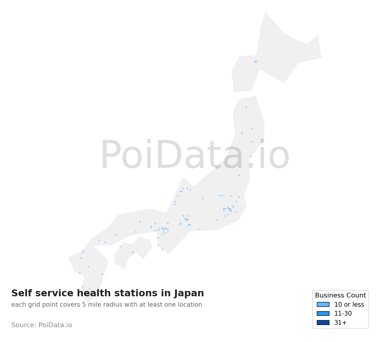 Self service health station density map for Japan