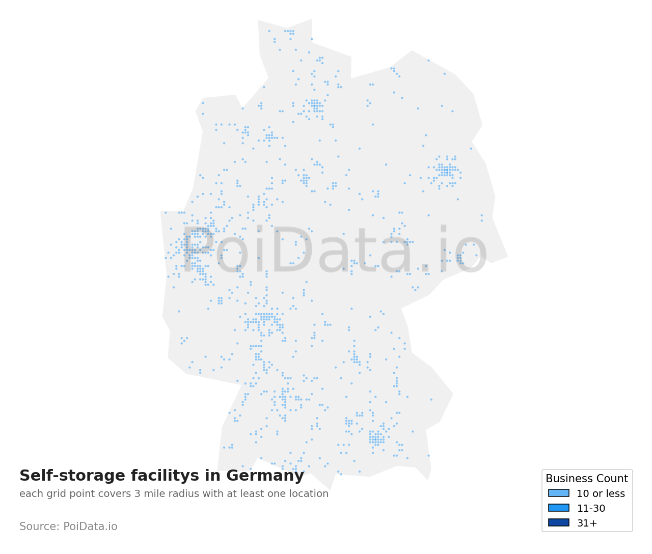 Self-storage facility density map for Germany