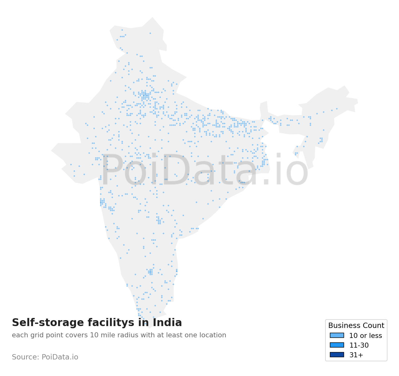 Self-storage facility density map for India