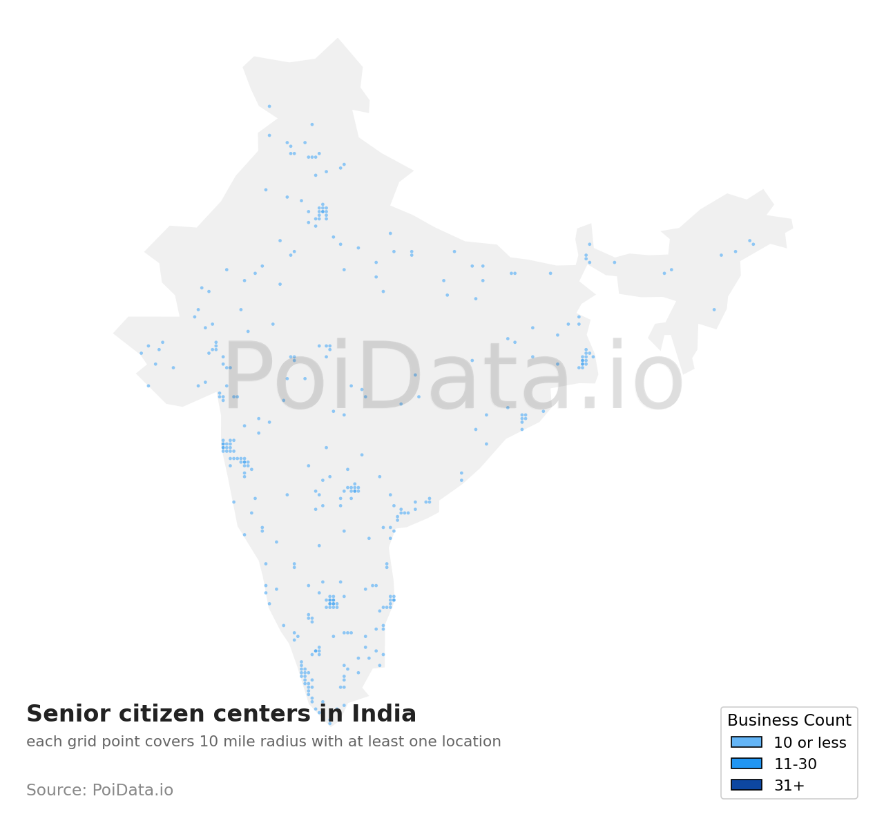 Senior citizen center density map for India