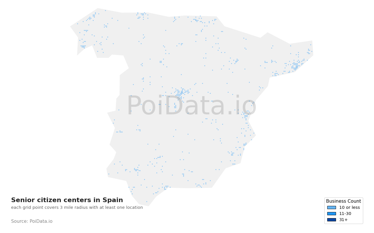 Senior citizen center density map for Spain