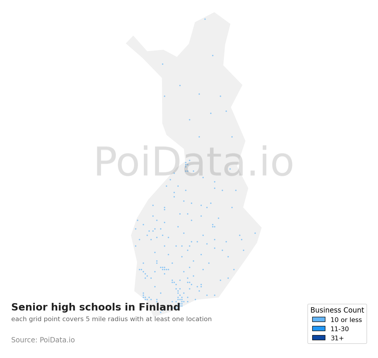 Senior high school density map for Finland