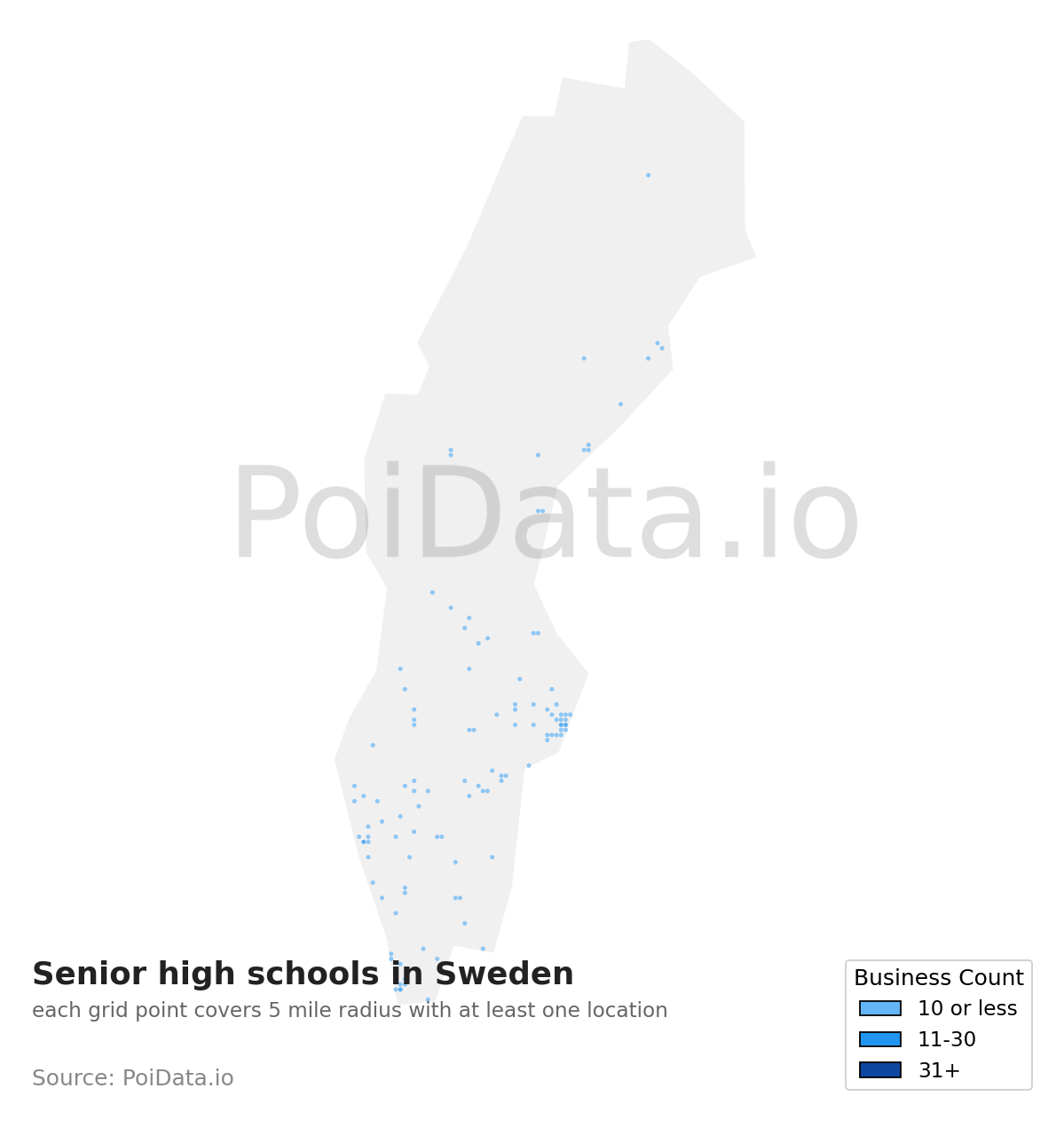 Senior high school density map for Sweden