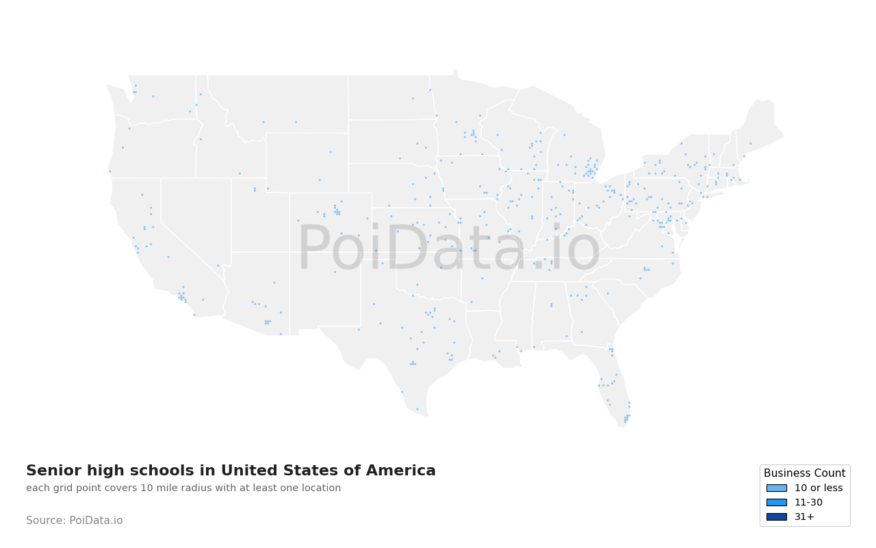 Senior high school density map for Florida, United States