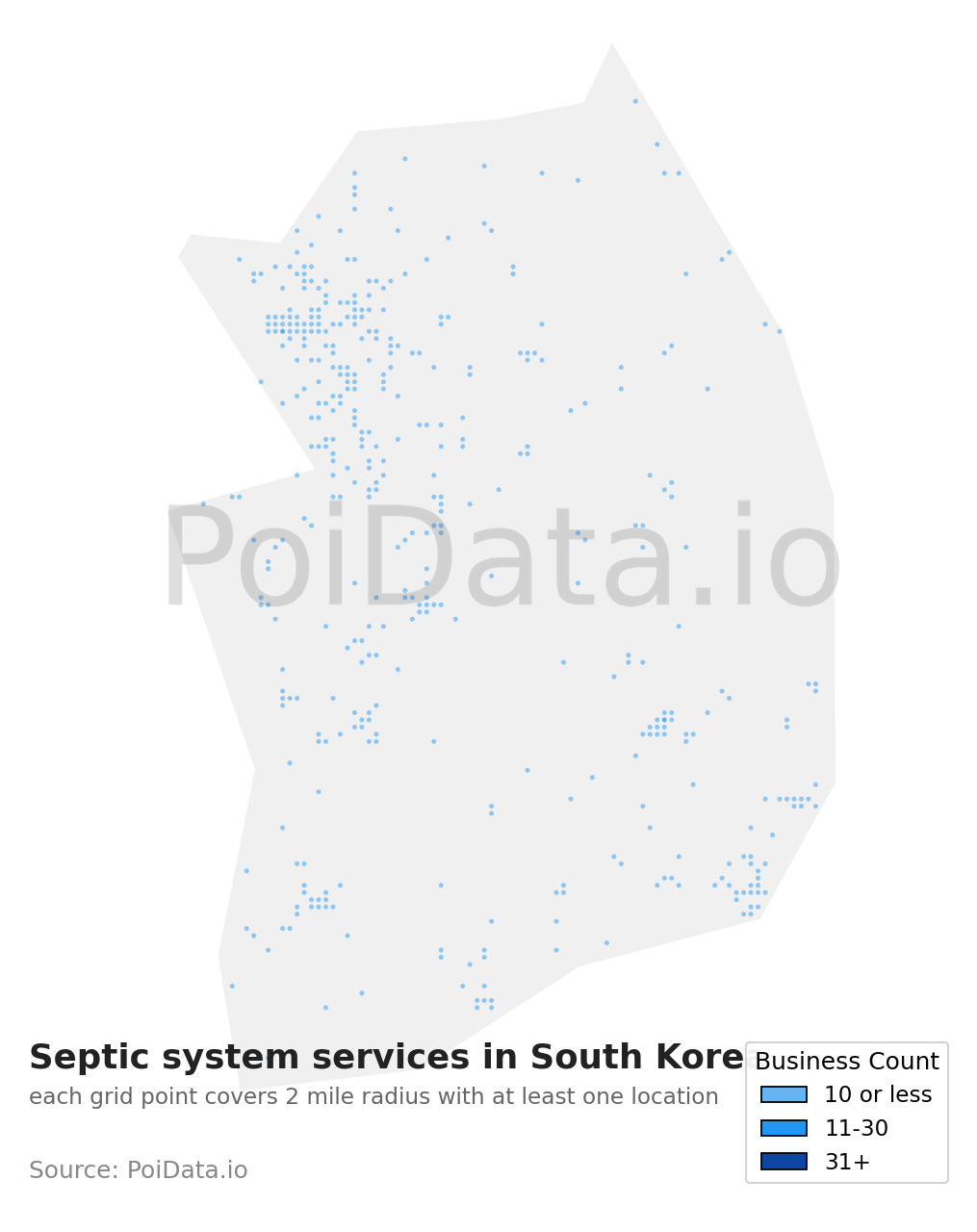 Septic system service density map for South Korea