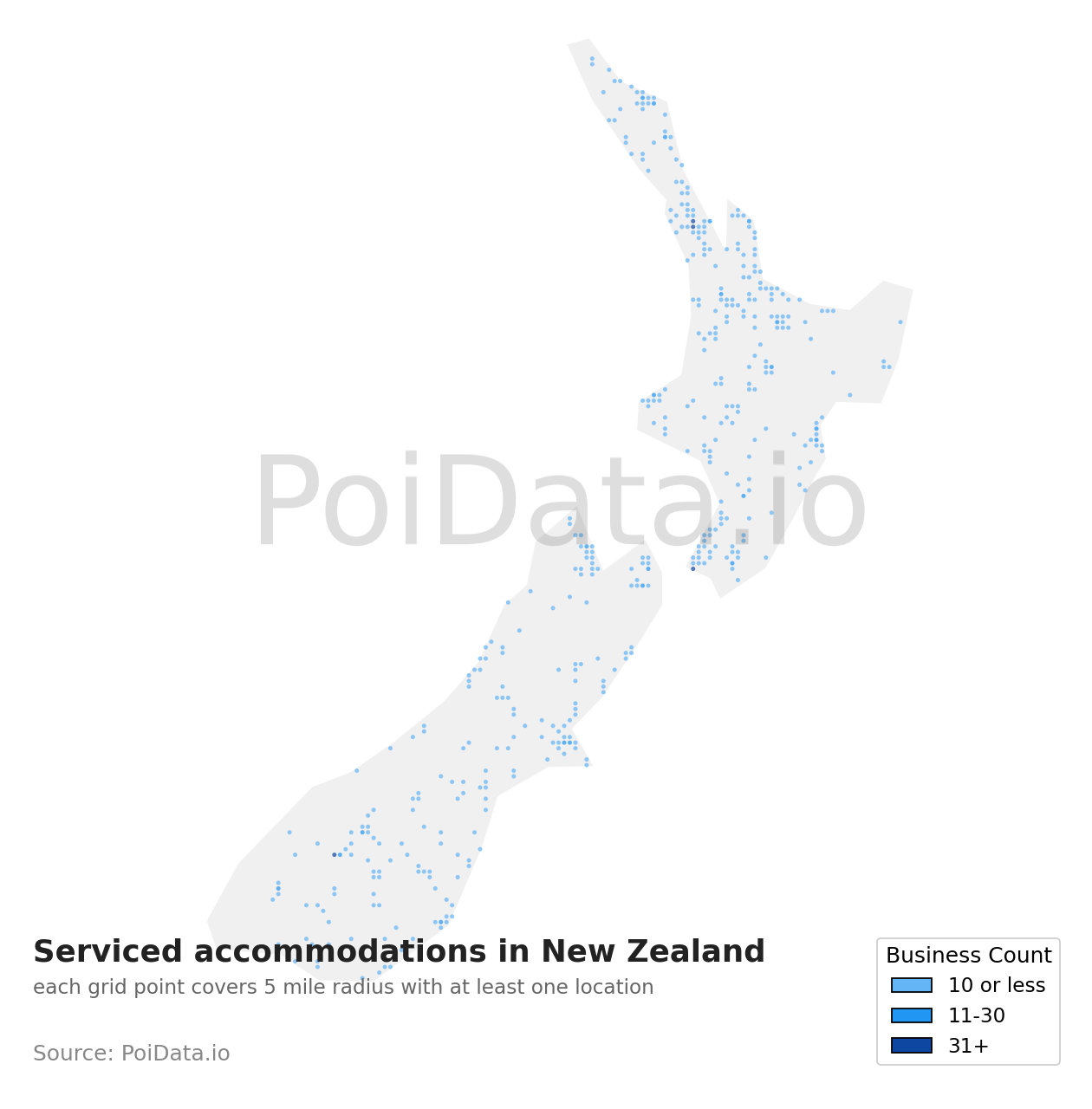 Serviced accommodation density map for New Zealand