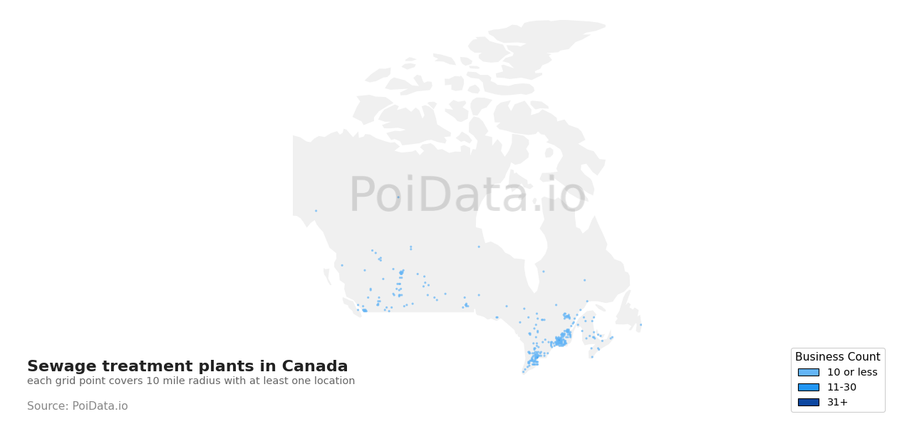Sewage treatment plant density map for Prince Edward Island, Canada