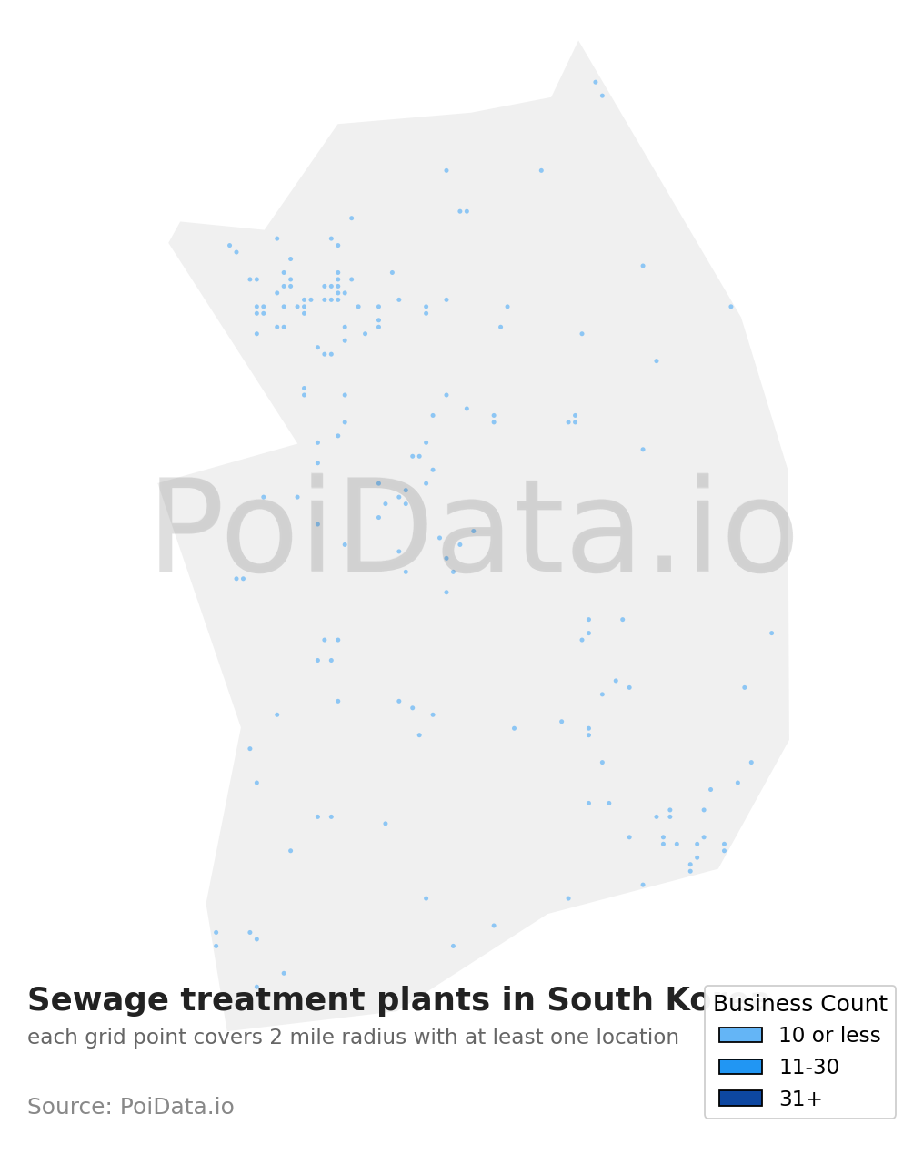 Sewage treatment plant density map for South Korea