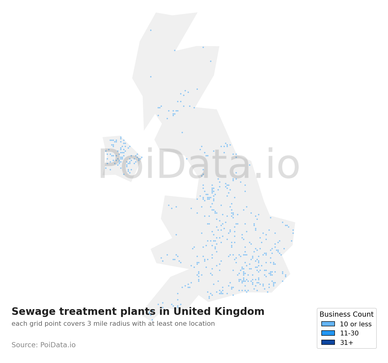 Sewage treatment plant density map for United Kingdom