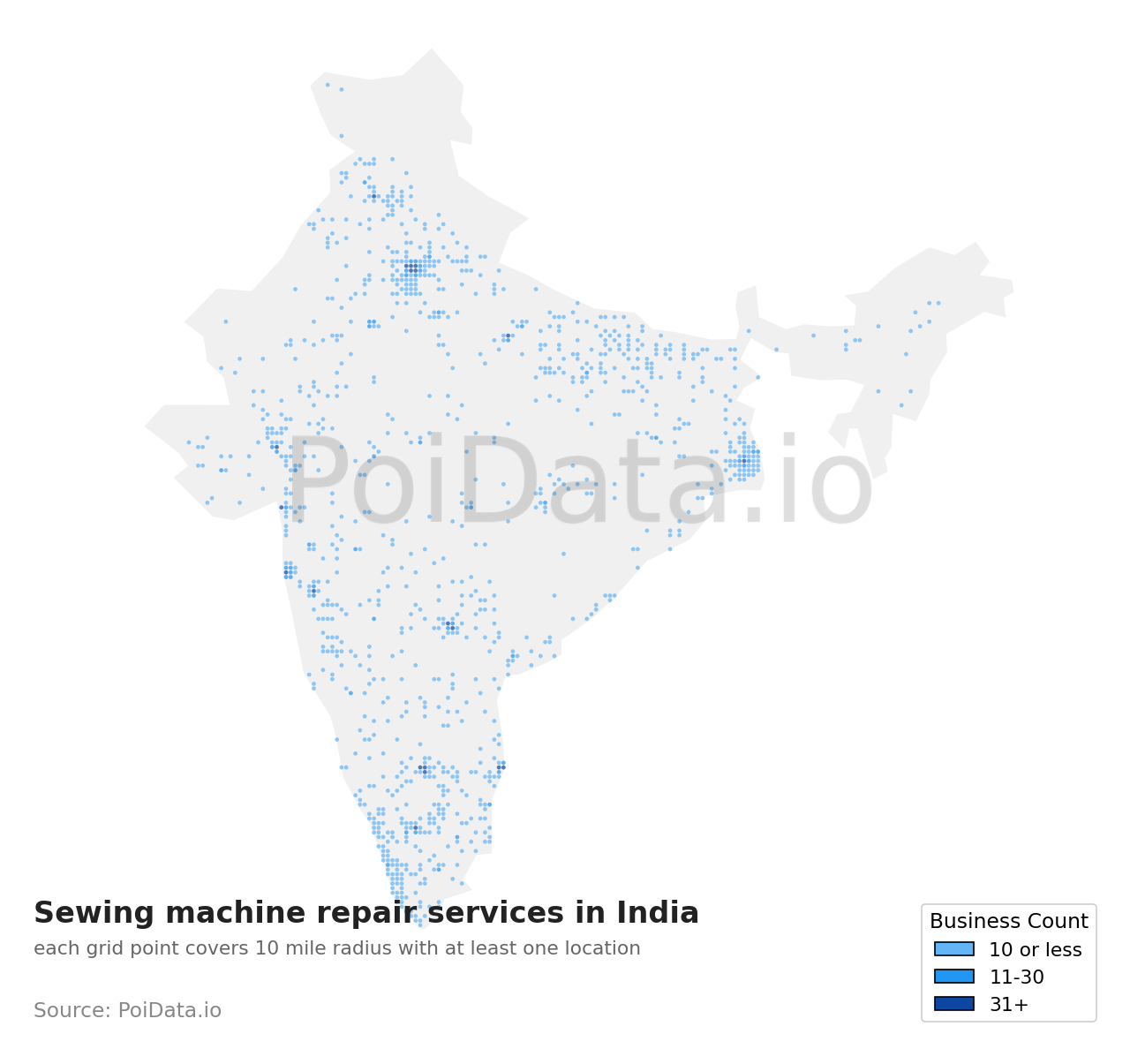 Sewing machine repair service density map for India