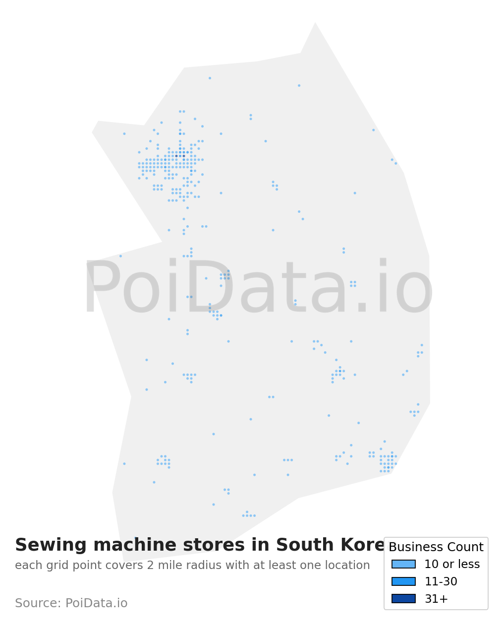 Sewing machine store density map for South Korea