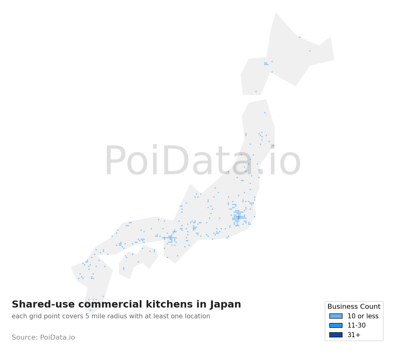 Shared-use commercial kitchen density map for Japan