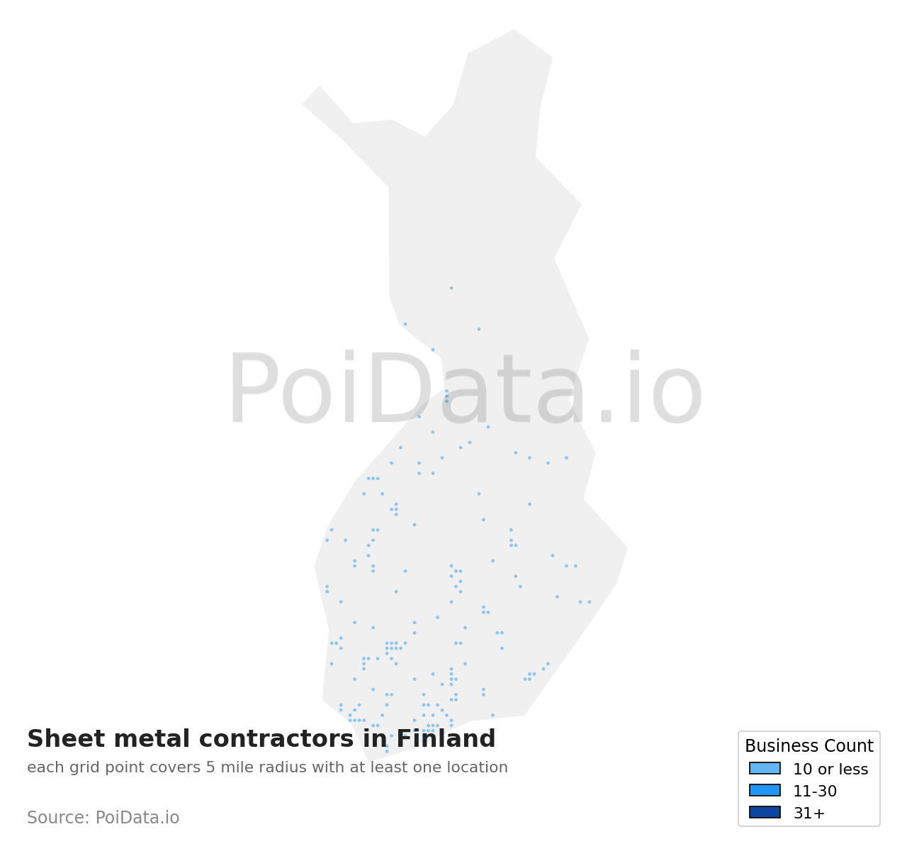 Sheet metal contractor density map for Finland