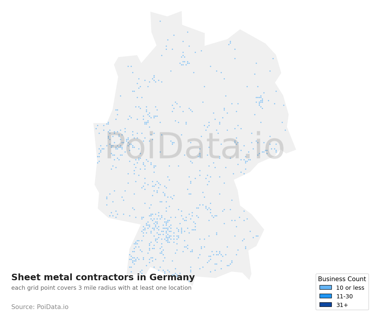 Sheet metal contractor density map for Germany