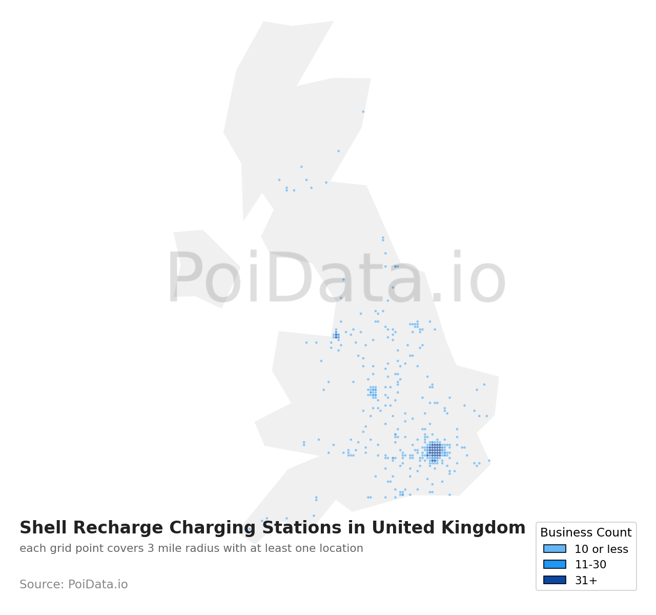 Shell Recharge Charging Station density map for United Kingdom