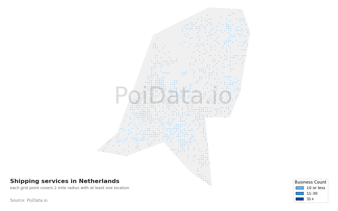 Shipping service density map for Netherlands
