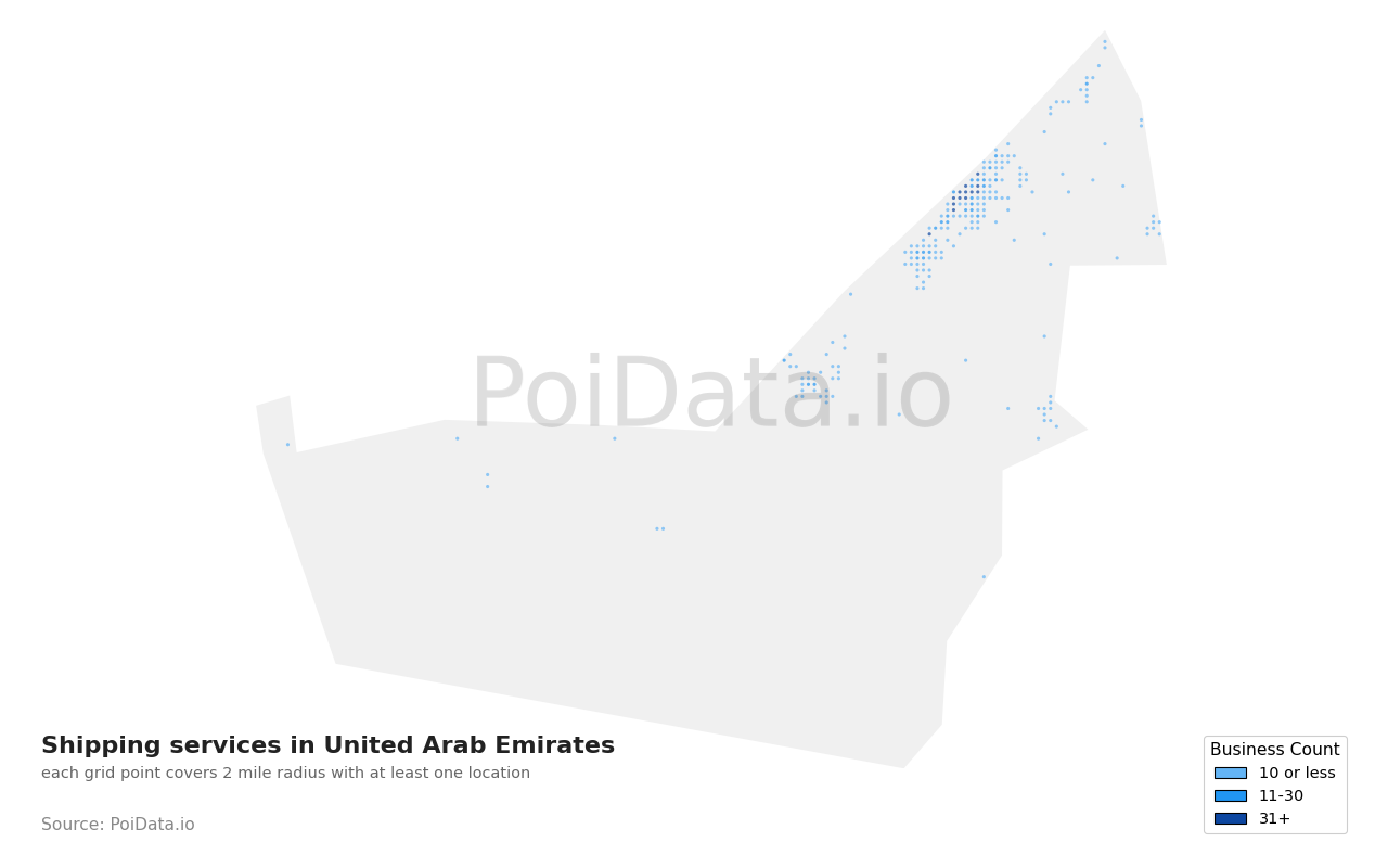 Shipping service density map for United Arab Emirates