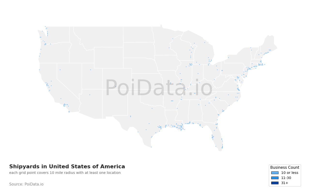 Shipyard density map for Florida, United States