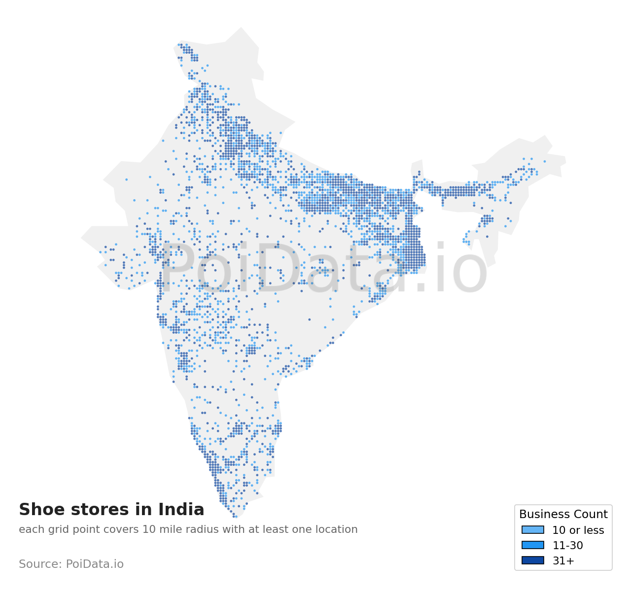 Shoe store density map for India