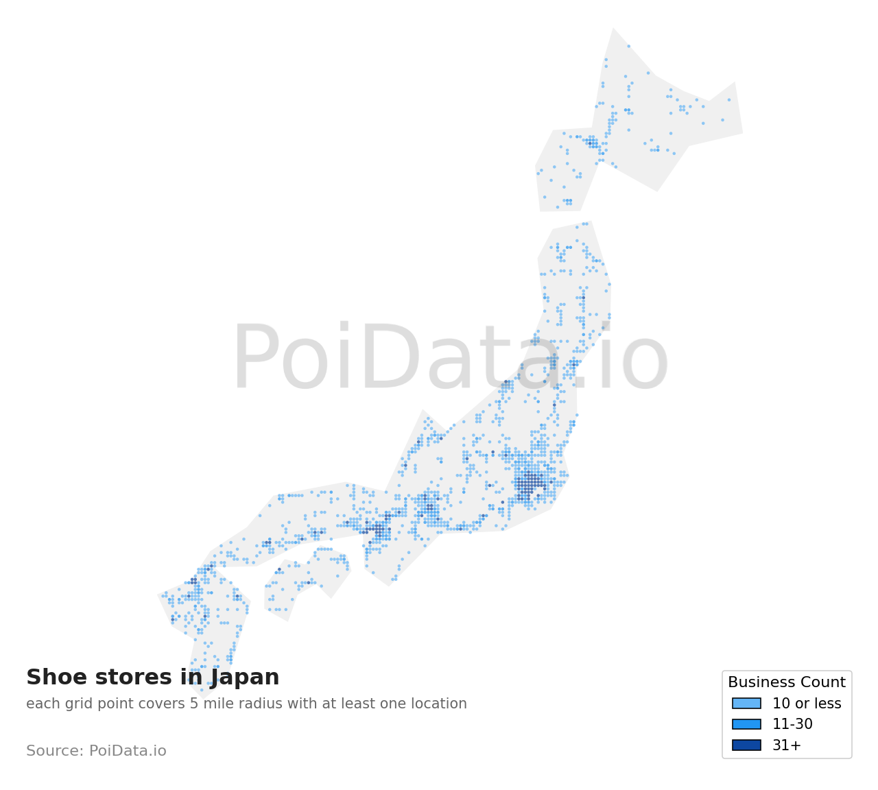 Shoe store density map for Japan