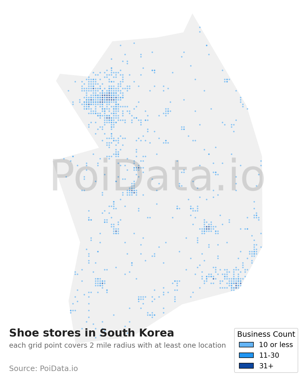 Shoe store density map for South Korea