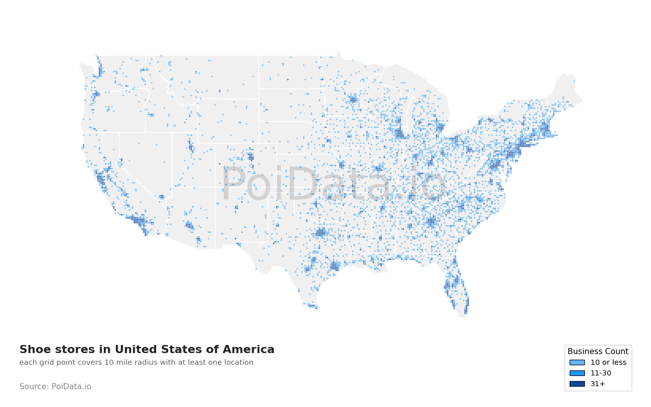 Shoe store density map for Florida, United States