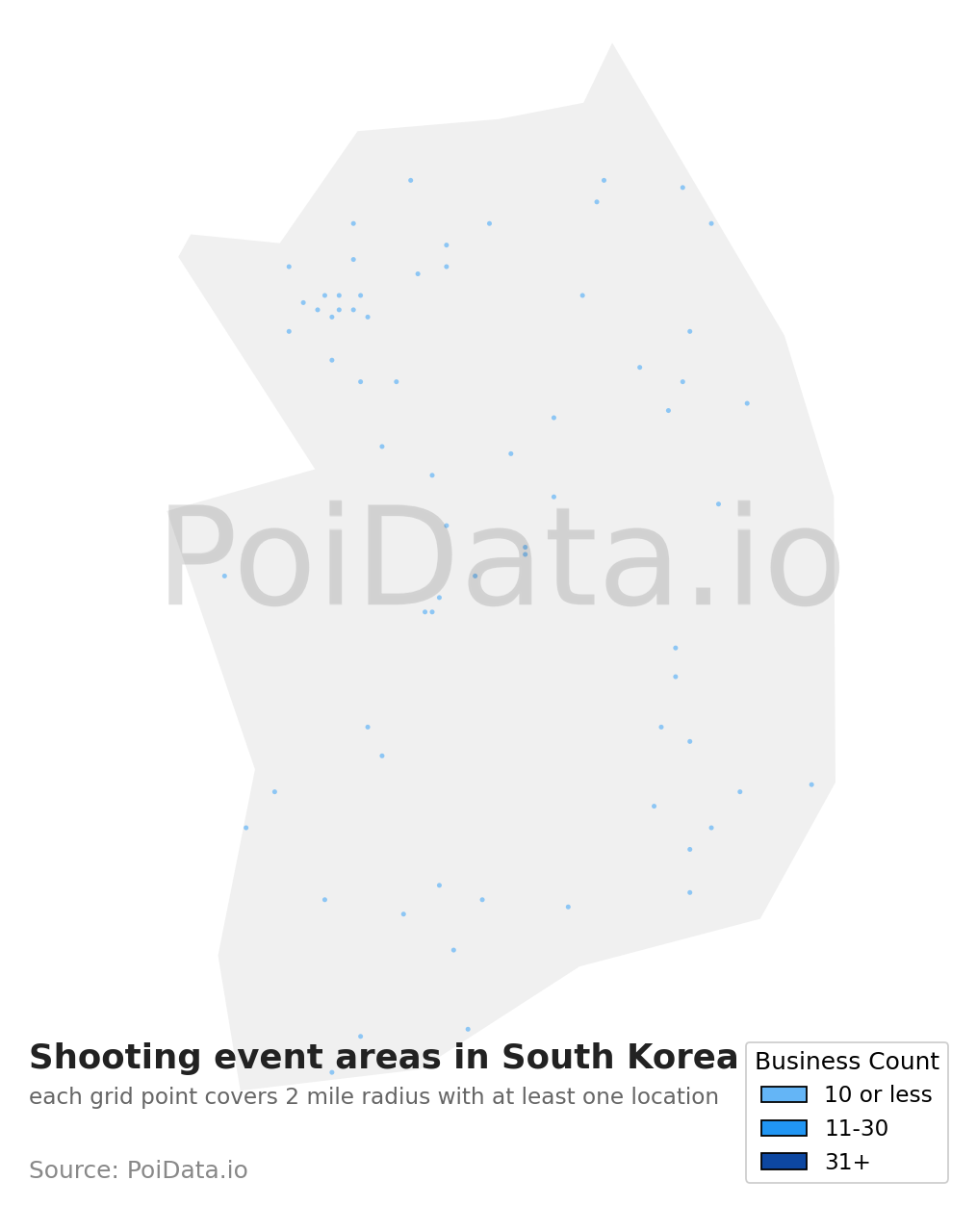 Shooting event area density map for South Korea
