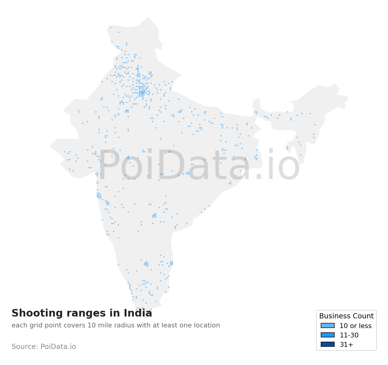 Shooting range density map for India