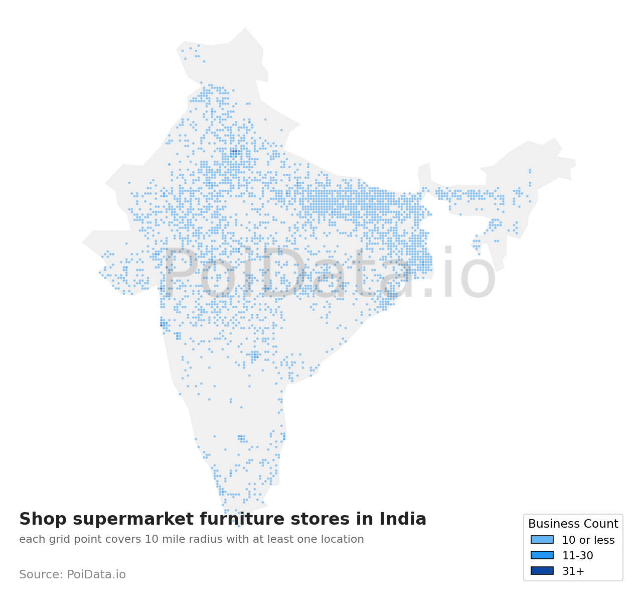 Shop supermarket furniture store density map for India