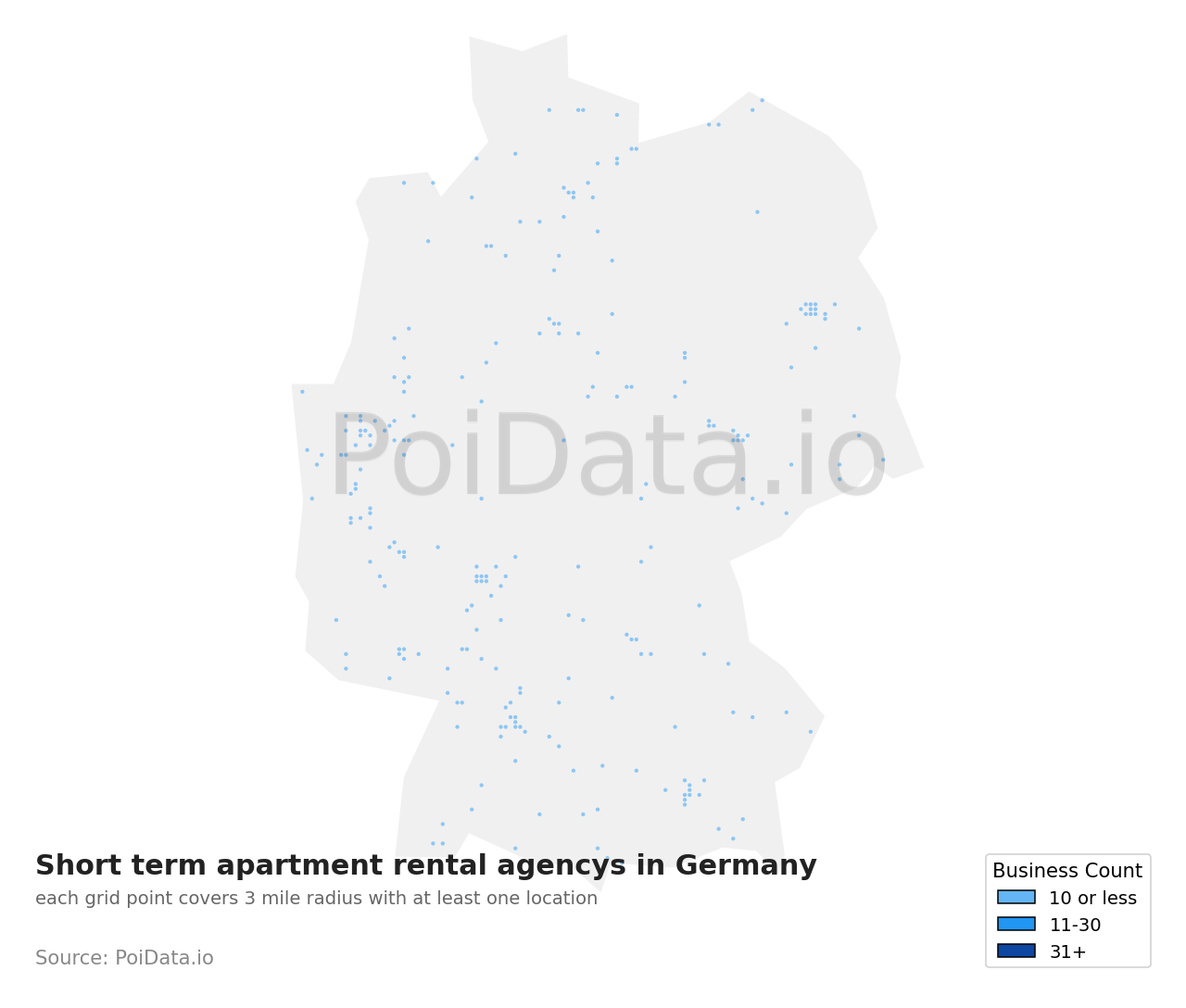 Short term apartment rental agency density map for Germany