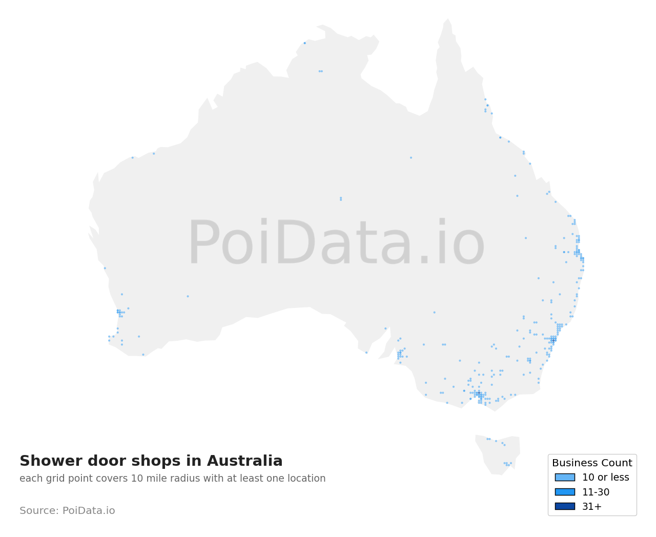 Shower door shop density map for VIC, Australia