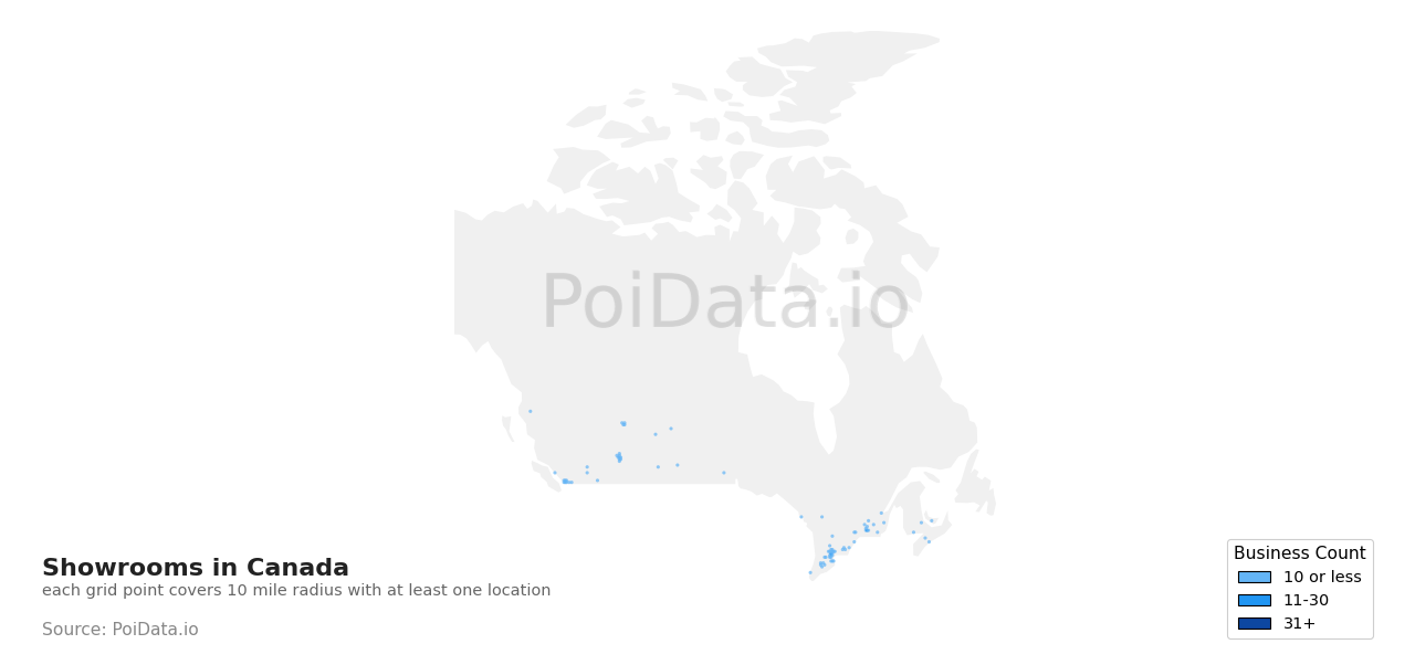 Showroom density map for Saskatchewan, Canada