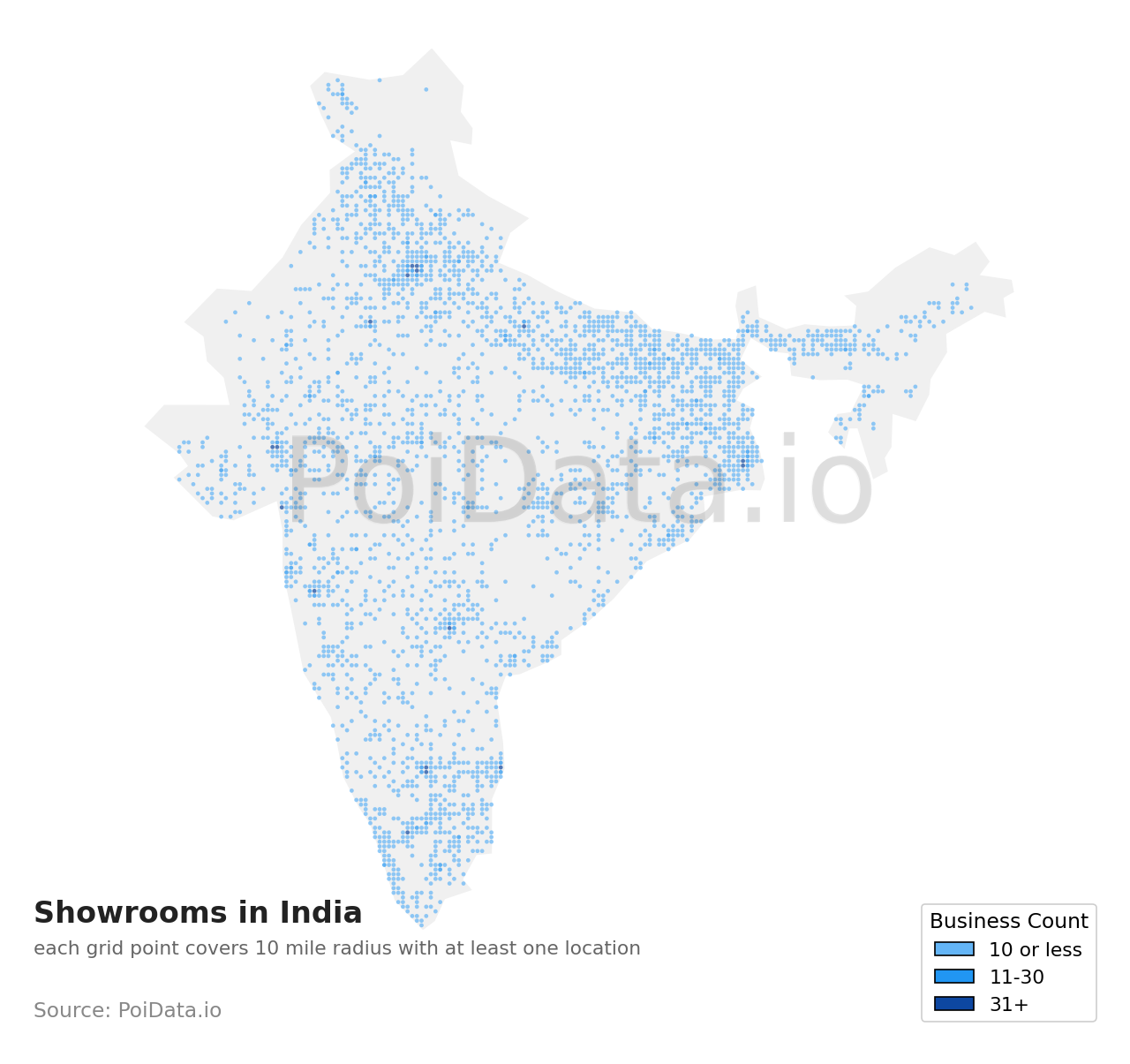 Showroom density map for India