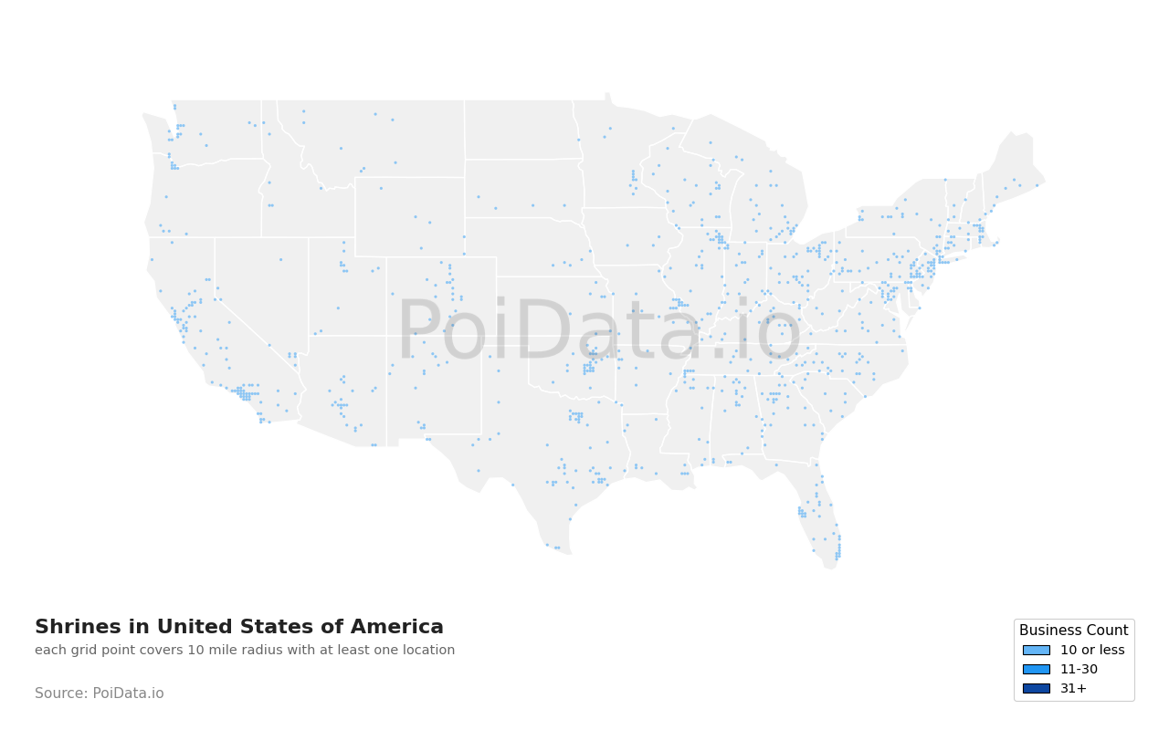 Shrine density map for United States