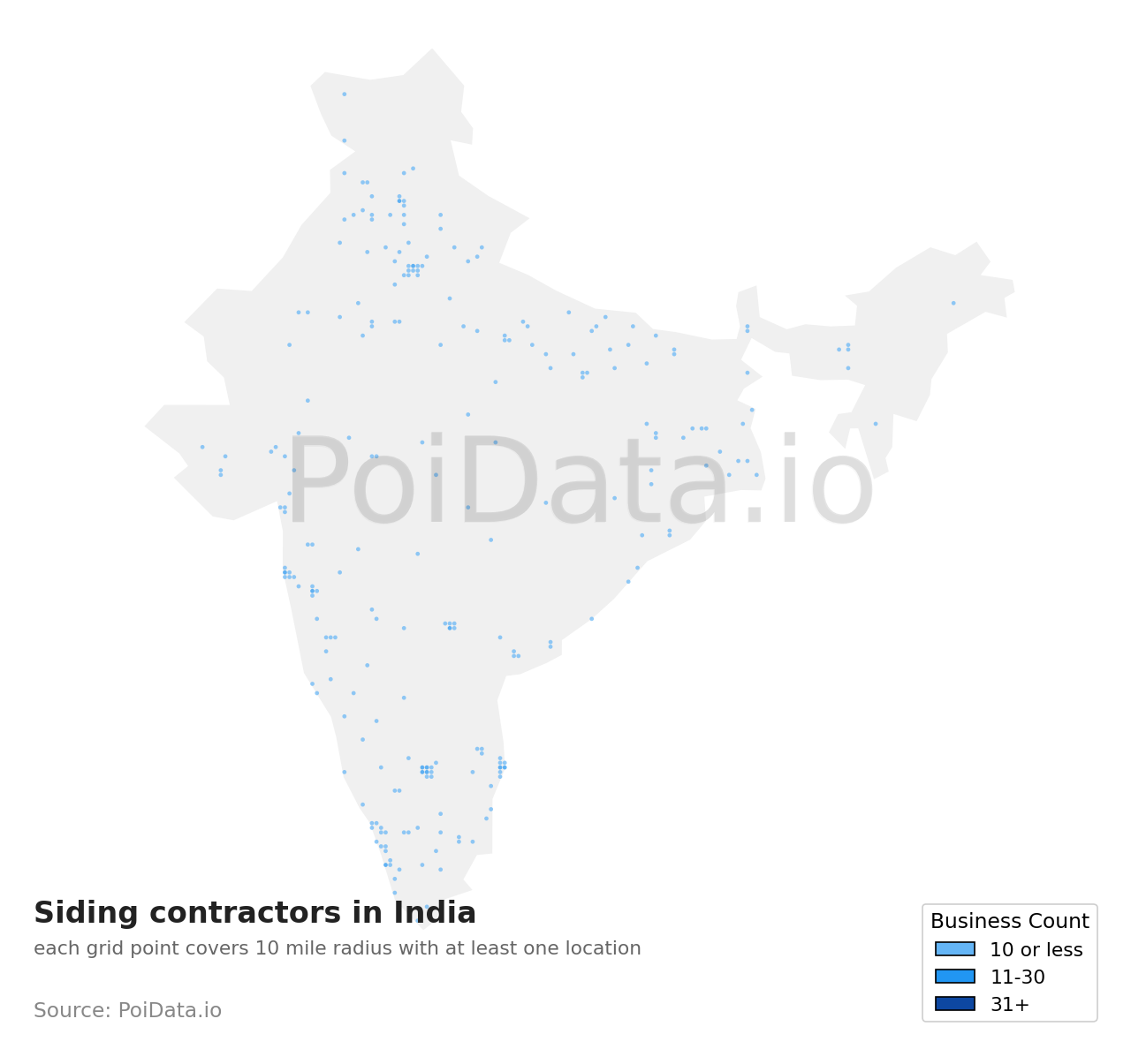 Siding contractor density map for India