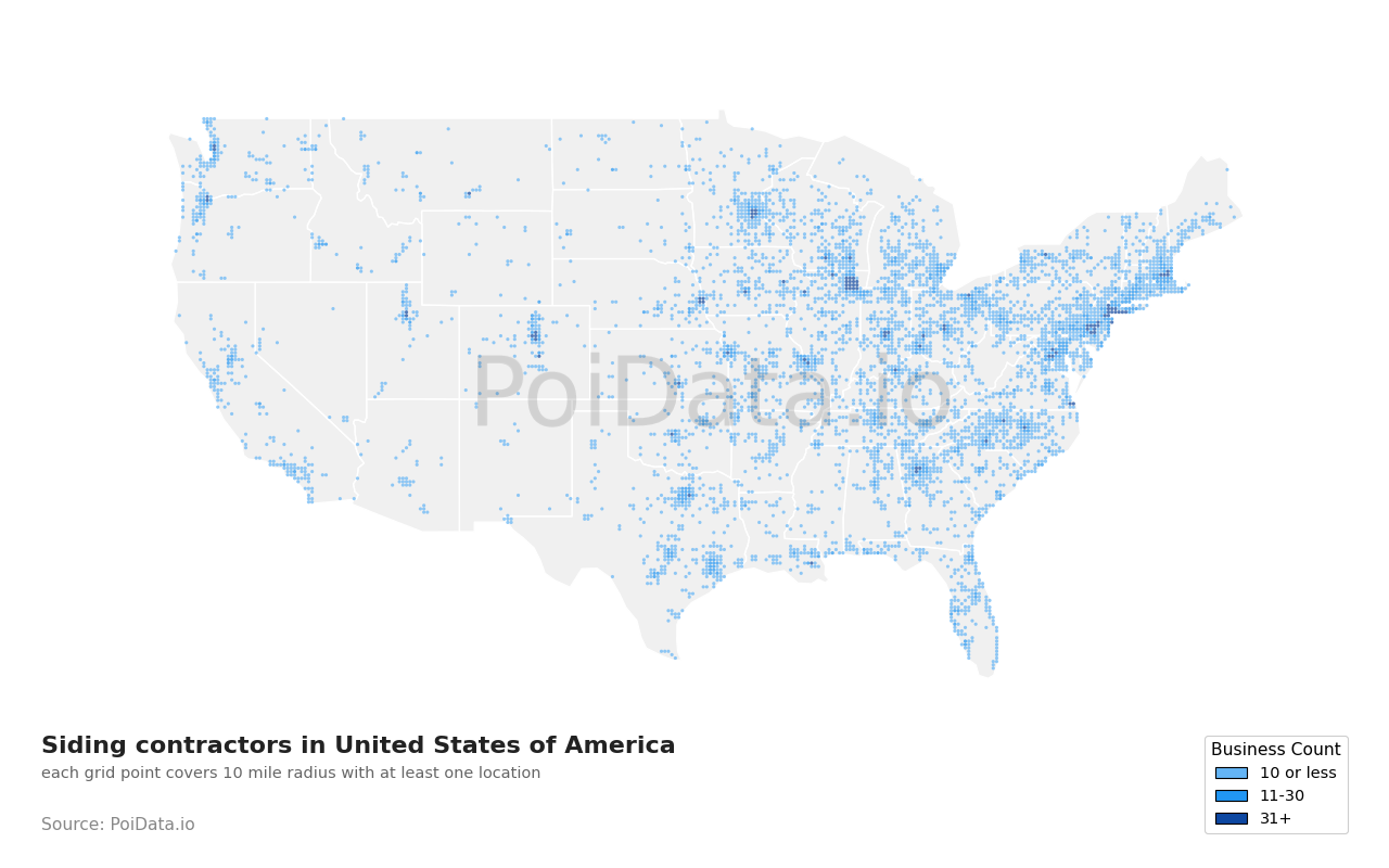 Siding contractor density map for North Dakota, United States