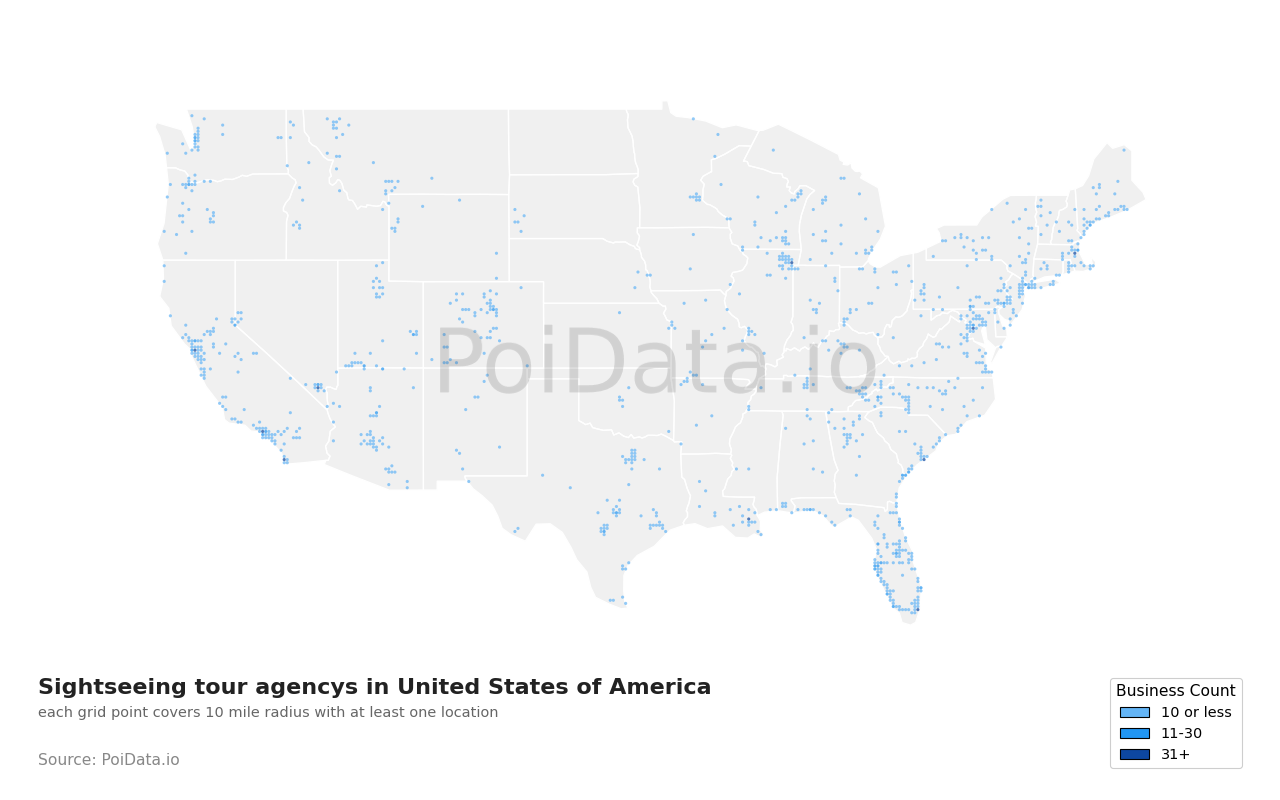 Sightseeing tour agency density map for Missouri, United States