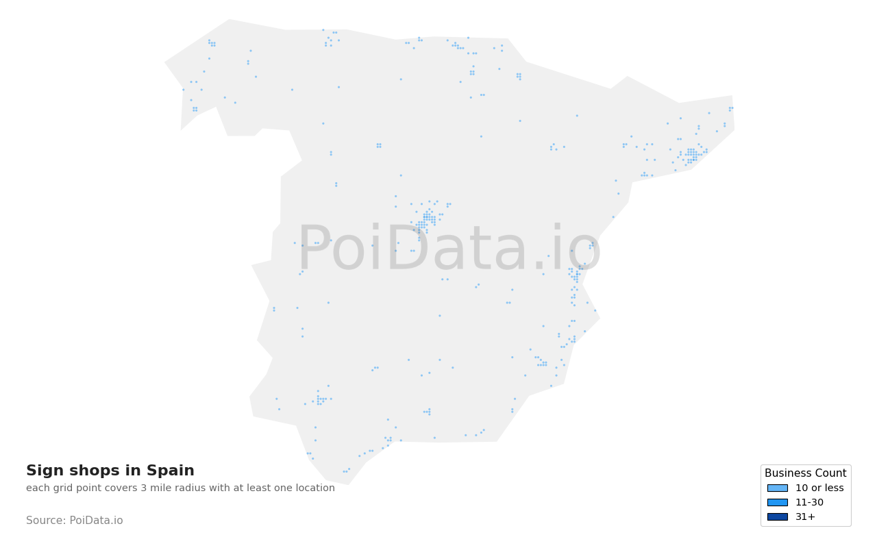 Sign shop density map for Spain