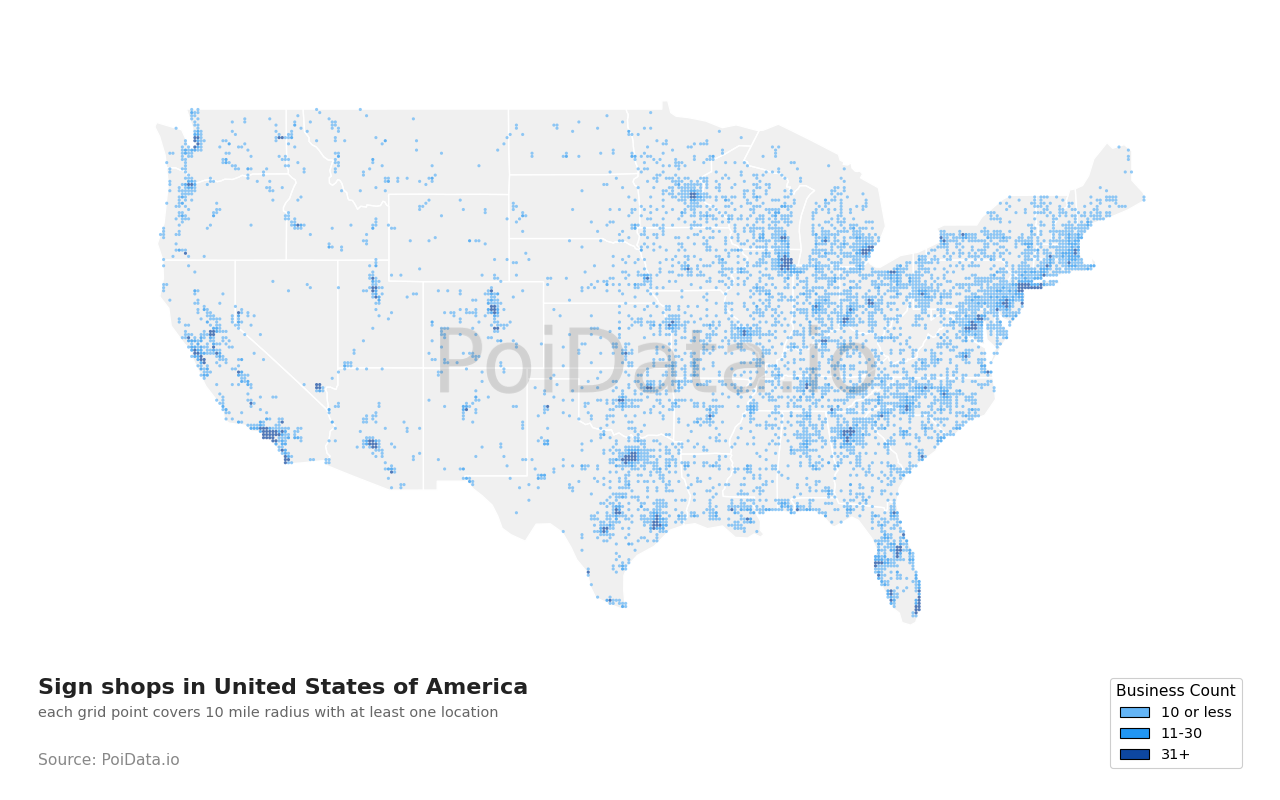 Sign shop density map for Florida, United States