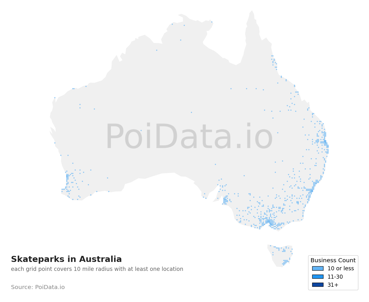 Skatepark density map for VIC, Australia