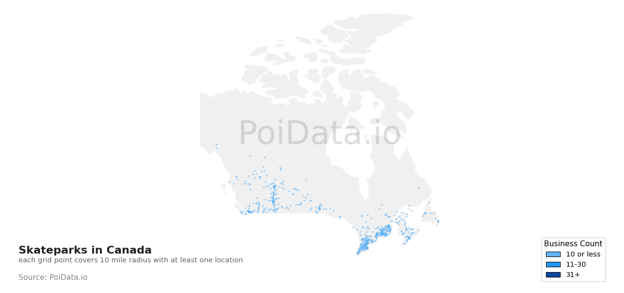 Skatepark density map for British Columbia, Canada