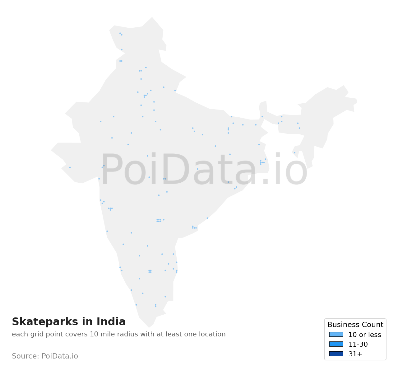 Skatepark density map for India