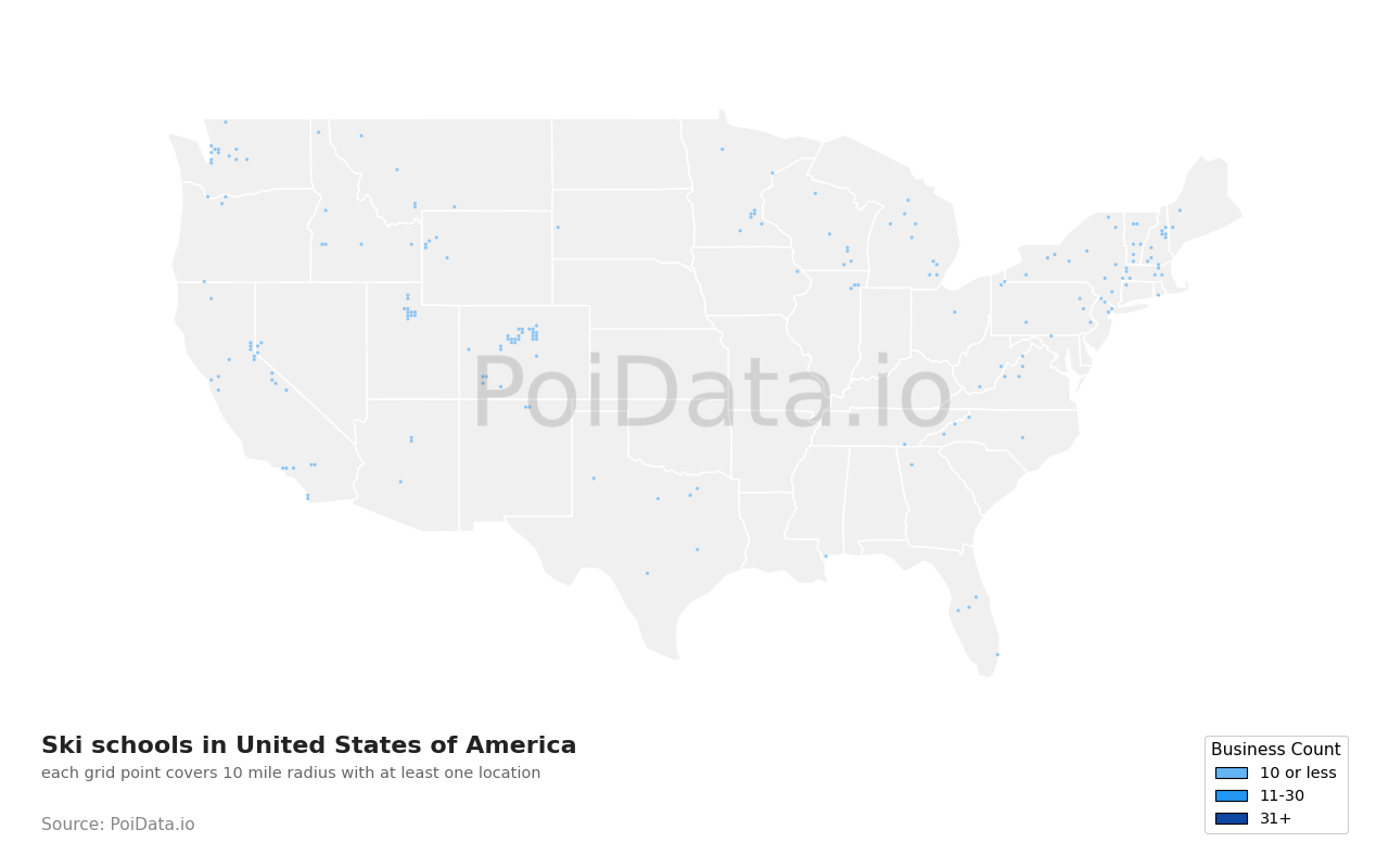 Ski school density map for Florida, United States